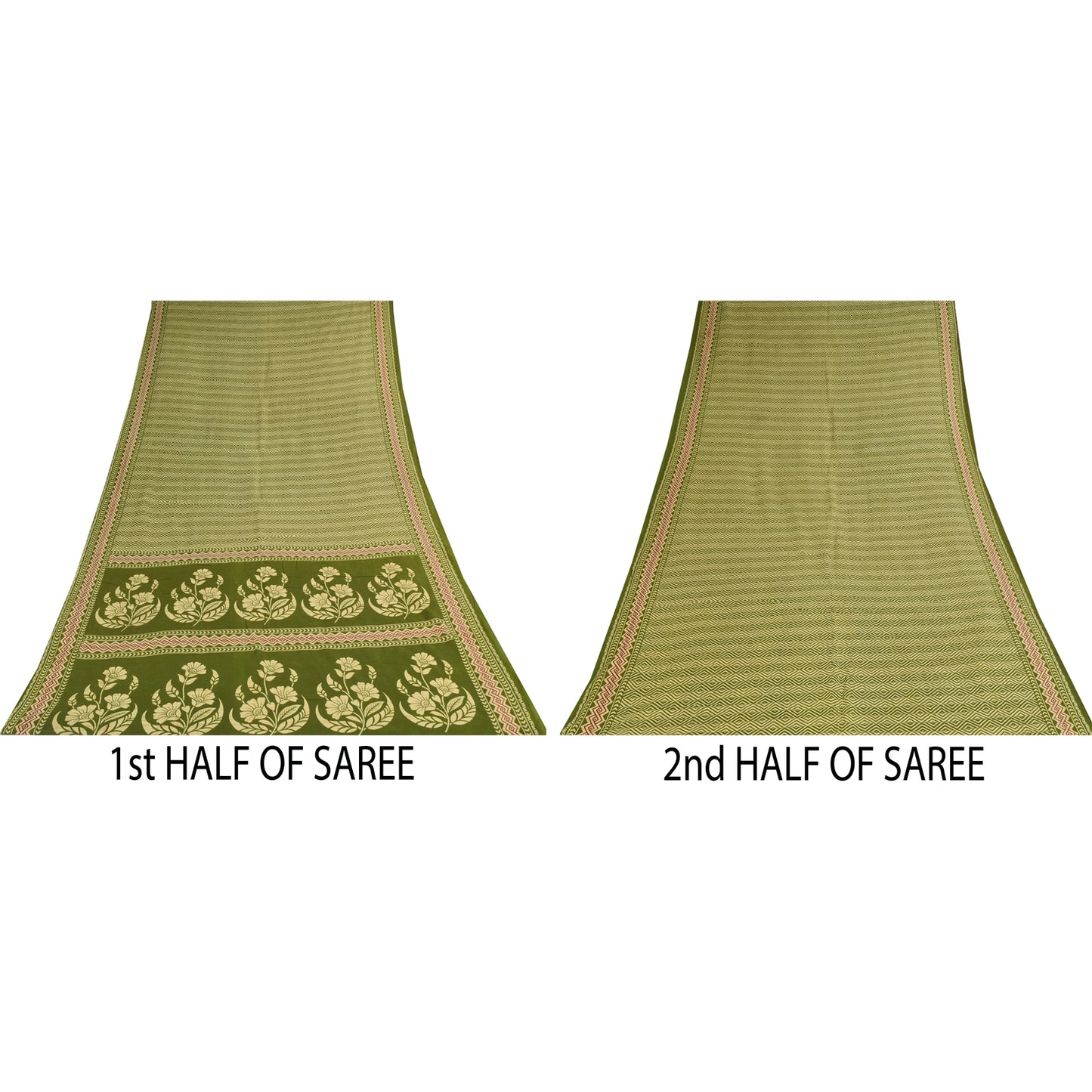 Sanskriti Vintage Sarees Green Indian 100% Pure Cotton Printed Sari 5+yd Sustainable Fabric