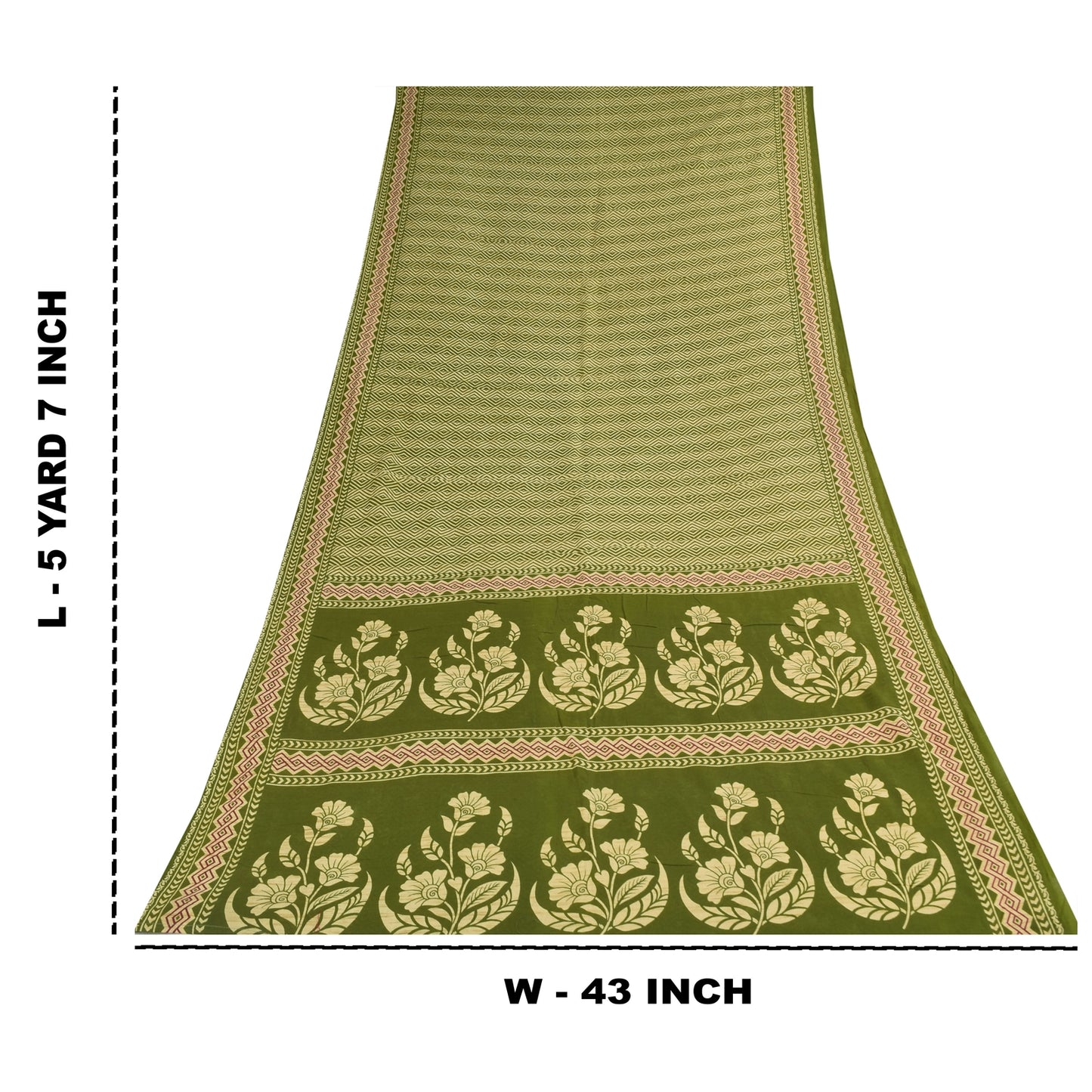 Sanskriti Vintage Sarees Green Indian 100% Pure Cotton Printed Sari 5+yd Sustainable Fabric