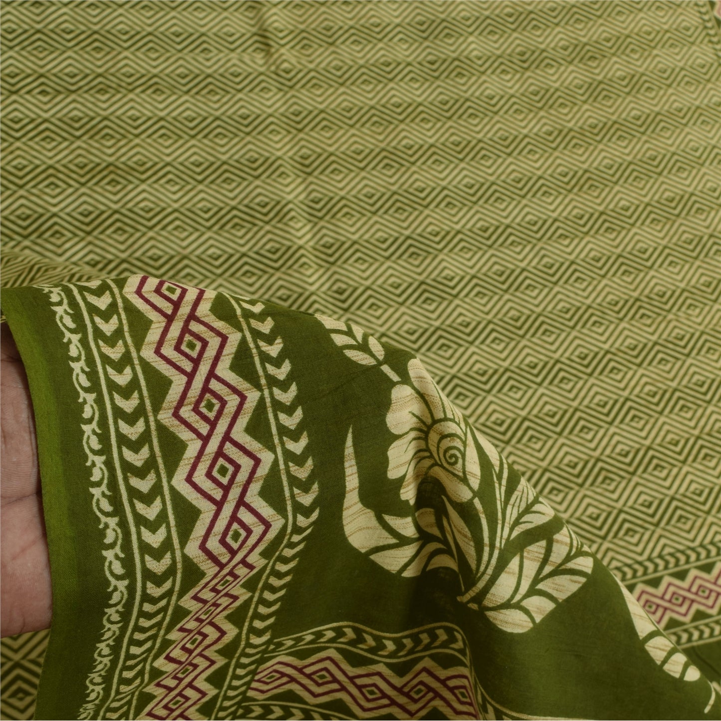Sanskriti Vintage Sarees Green Indian 100% Pure Cotton Printed Sari 5+yd Sustainable Fabric