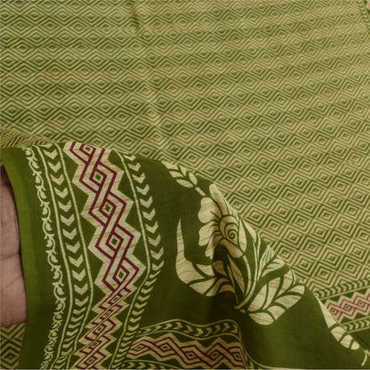 Sanskriti Vintage Sarees Green Indian 100% Pure Cotton Printed Sari 5+yd Sustainable Fabric