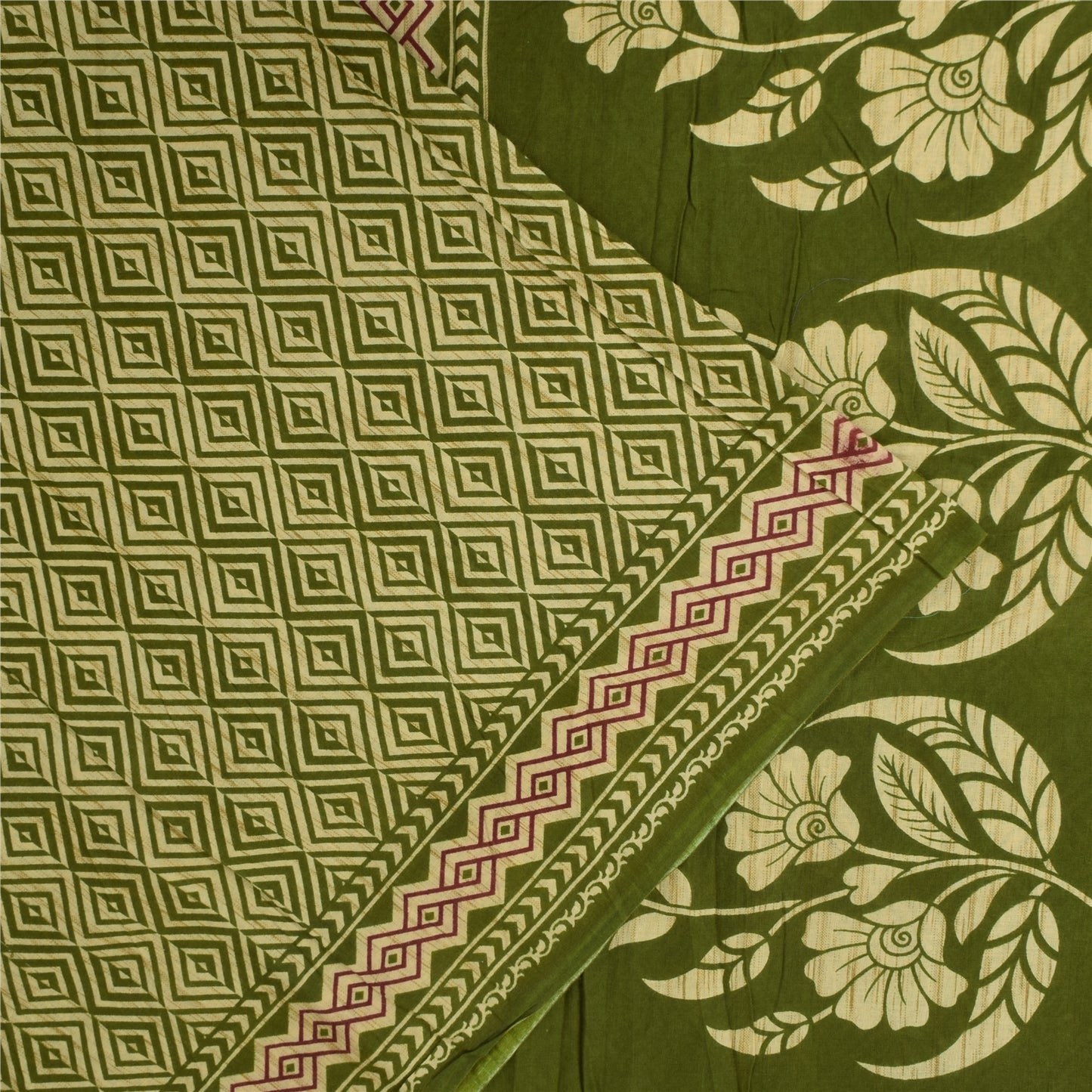 Sanskriti Vintage Sarees Green Indian 100% Pure Cotton Printed Sari 5+yd Sustainable Fabric