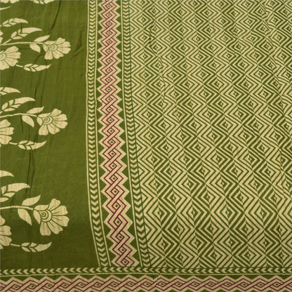 Sanskriti Vintage Sarees Green Indian 100% Pure Cotton Printed Sari 5+yd Sustainable Fabric
