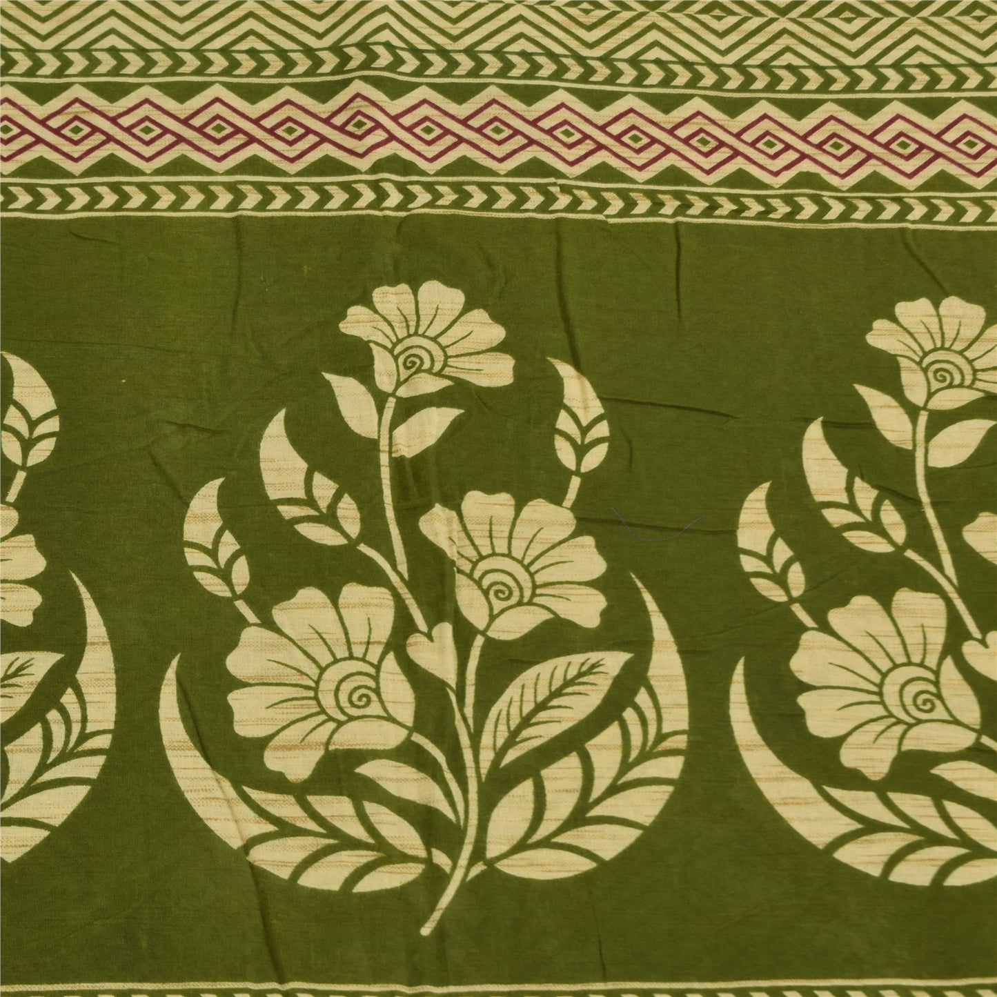 Sanskriti Vintage Sarees Green Indian 100% Pure Cotton Printed Sari 5+yd Sustainable Fabric