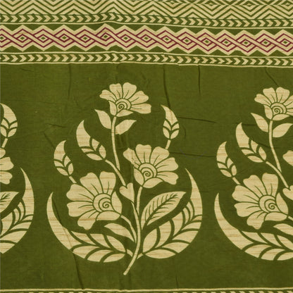 Sanskriti Vintage Sarees Green Indian 100% Pure Cotton Printed Sari 5+yd Sustainable Fabric