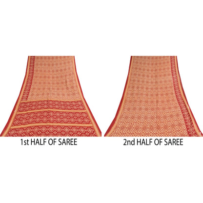 Санскритские винтажные сари персиково-красный патан патола чистый хлопок набивное сари устойчивая ткань