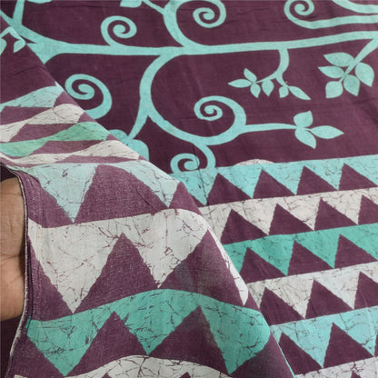 Санскритские винтажные сари фиолетовое чистое хлопковое батиковое сари 5+ ярдов ткань для рукоделия из экологически чистой ткани