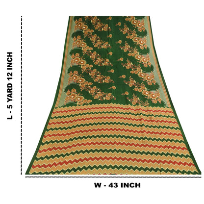 Sanskriti Vintage Sarees Green Indian 100% Pure Cotton Printed Sari 5+yd Sustainable Fabric