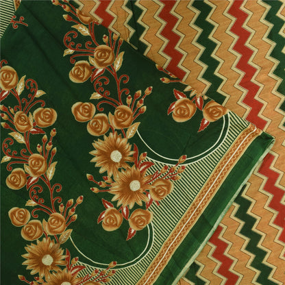 Sanskriti Vintage Sarees Green Indian 100% Pure Cotton Printed Sari 5+yd Sustainable Fabric