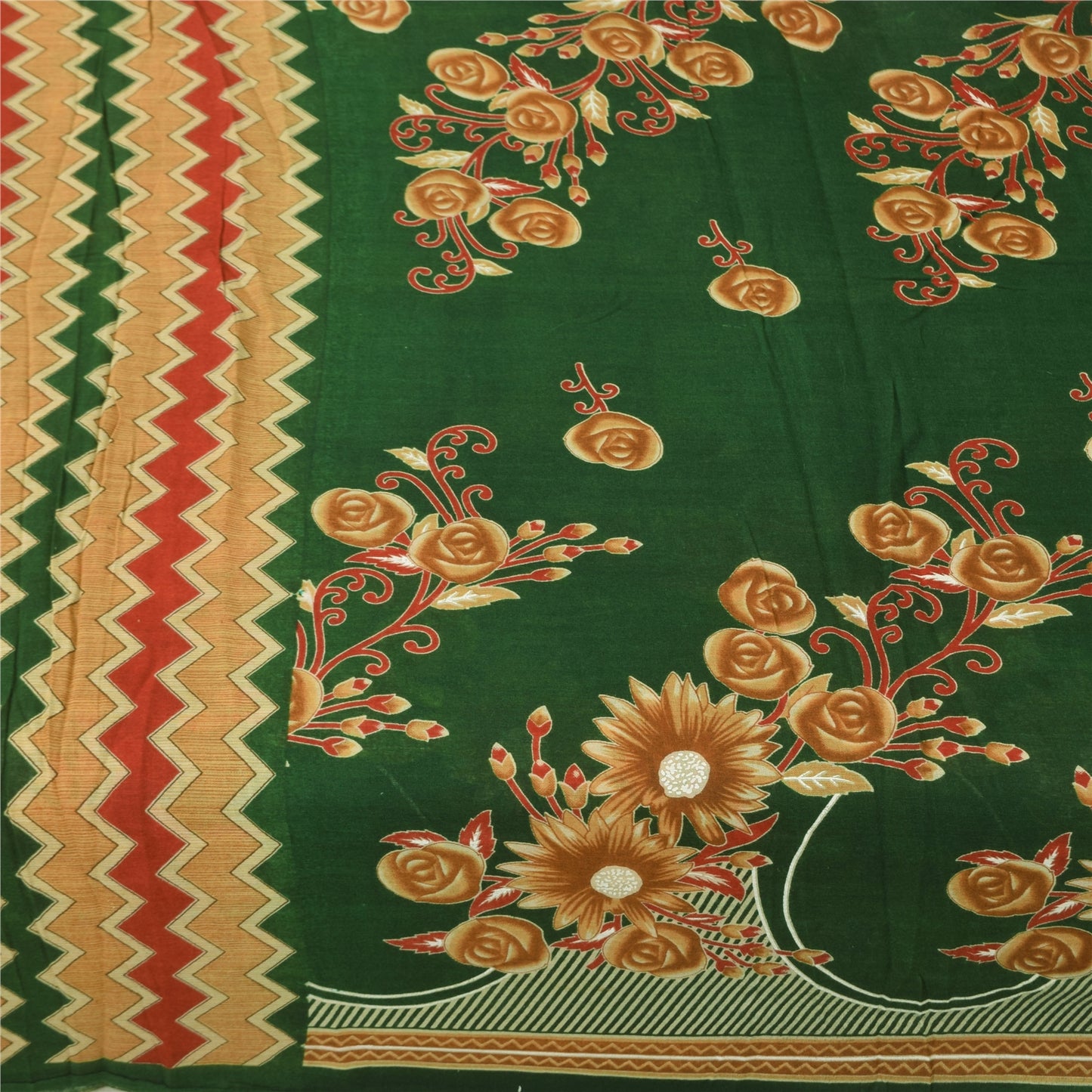 Sanskriti Vintage Sarees Green Indian 100% Pure Cotton Printed Sari 5+yd Sustainable Fabric
