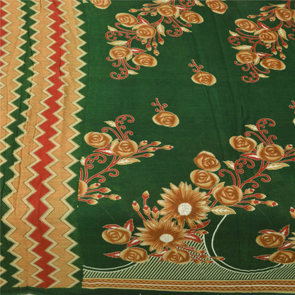 Sanskriti Vintage Sarees Green Indian 100% Pure Cotton Printed Sari 5+yd Sustainable Fabric