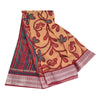 Sanskriti Vintage Sarees Peach/Red Pure Cotton Printed Sari 5+yd Craft Sustainable Fabric