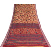 Sanskriti Vintage Sarees Peach/Red Pure Cotton Printed Sari 5+yd Craft Sustainable Fabric