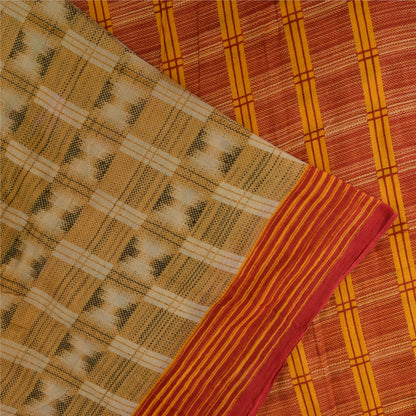 Sanskriti Vintage Sarees Beige 100% Pure Cotton Printed Sari 5+yd Craft Sustainable Fabric