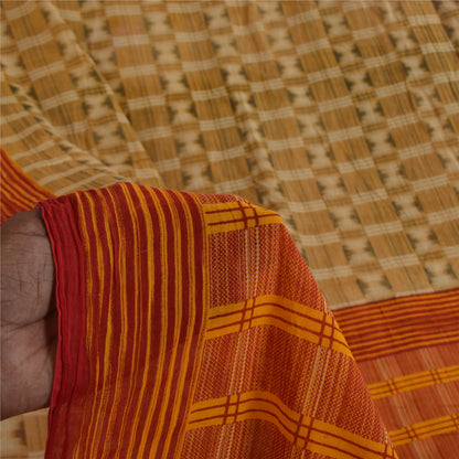 Sanskriti Vintage Sarees Beige 100% Pure Cotton Printed Sari 5+yd Craft Sustainable Fabric