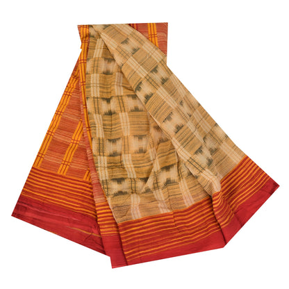 Sanskriti Vintage Sarees Beige 100% Pure Cotton Printed Sari 5+yd Craft Sustainable Fabric