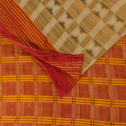 Sanskriti Vintage Sarees Beige 100% Pure Cotton Printed Sari 5+yd Craft Sustainable Fabric