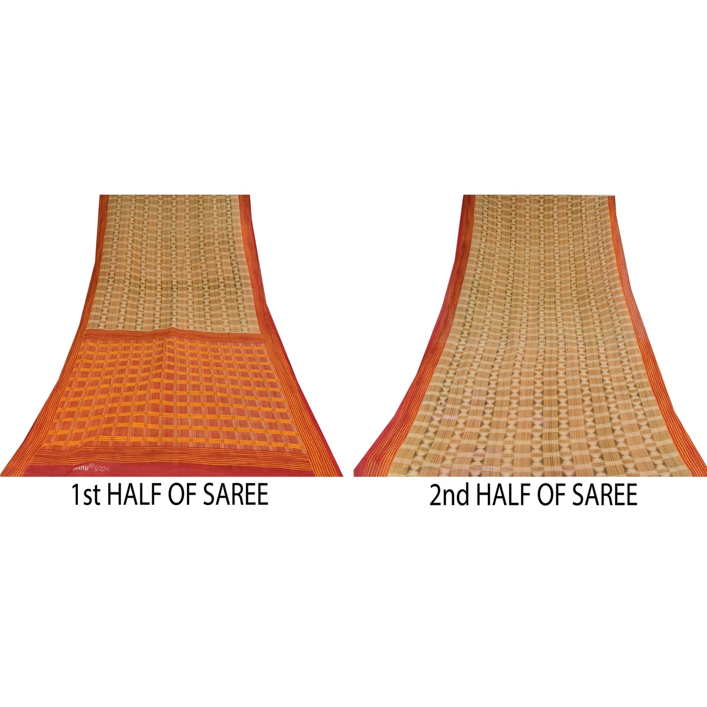 Sanskriti Vintage Sarees Beige 100% Pure Cotton Printed Sari 5+yd Craft Sustainable Fabric