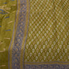 Sanskriti Vintage Sarees Green Pure Cotton Block Printed Sari 5+yd Craft Sustainable Fabric