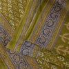 Sanskriti Vintage Sarees Green Pure Cotton Block Printed Sari 5+yd Craft Sustainable Fabric