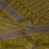 Sanskriti Vintage Sarees Green Pure Cotton Block Printed Sari 5+yd Craft Sustainable Fabric