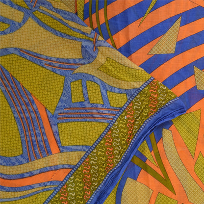 Sanskriti Vintage Sarees Indian Blue Pure Cotton Printed Sari 5+yd Craft Sustainable Fabric