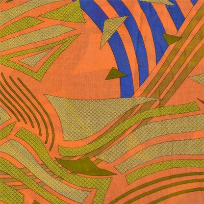 Sanskriti Vintage Sarees Indian Blue Pure Cotton Printed Sari 5+yd Craft Sustainable Fabric