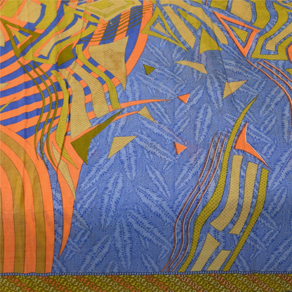 Sanskriti Vintage Sarees Indian Blue Pure Cotton Printed Sari 5+yd Craft Sustainable Fabric