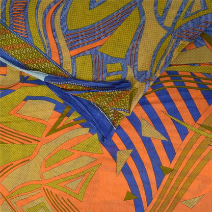 Sanskriti Vintage Sarees Indian Blue Pure Cotton Printed Sari 5+yd Craft Sustainable Fabric