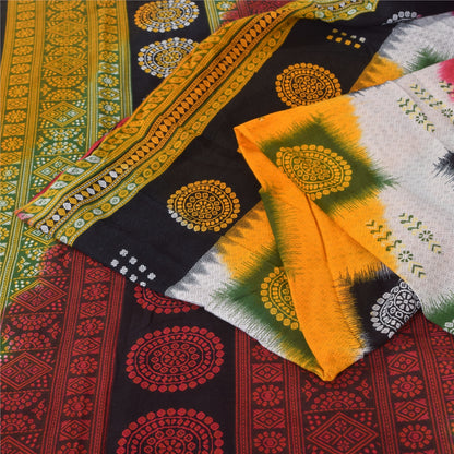 Sanskriti Vintage Sarees Indian Multi Pure Cotton Print Sari 5+yd Craft Sustainable Fabric