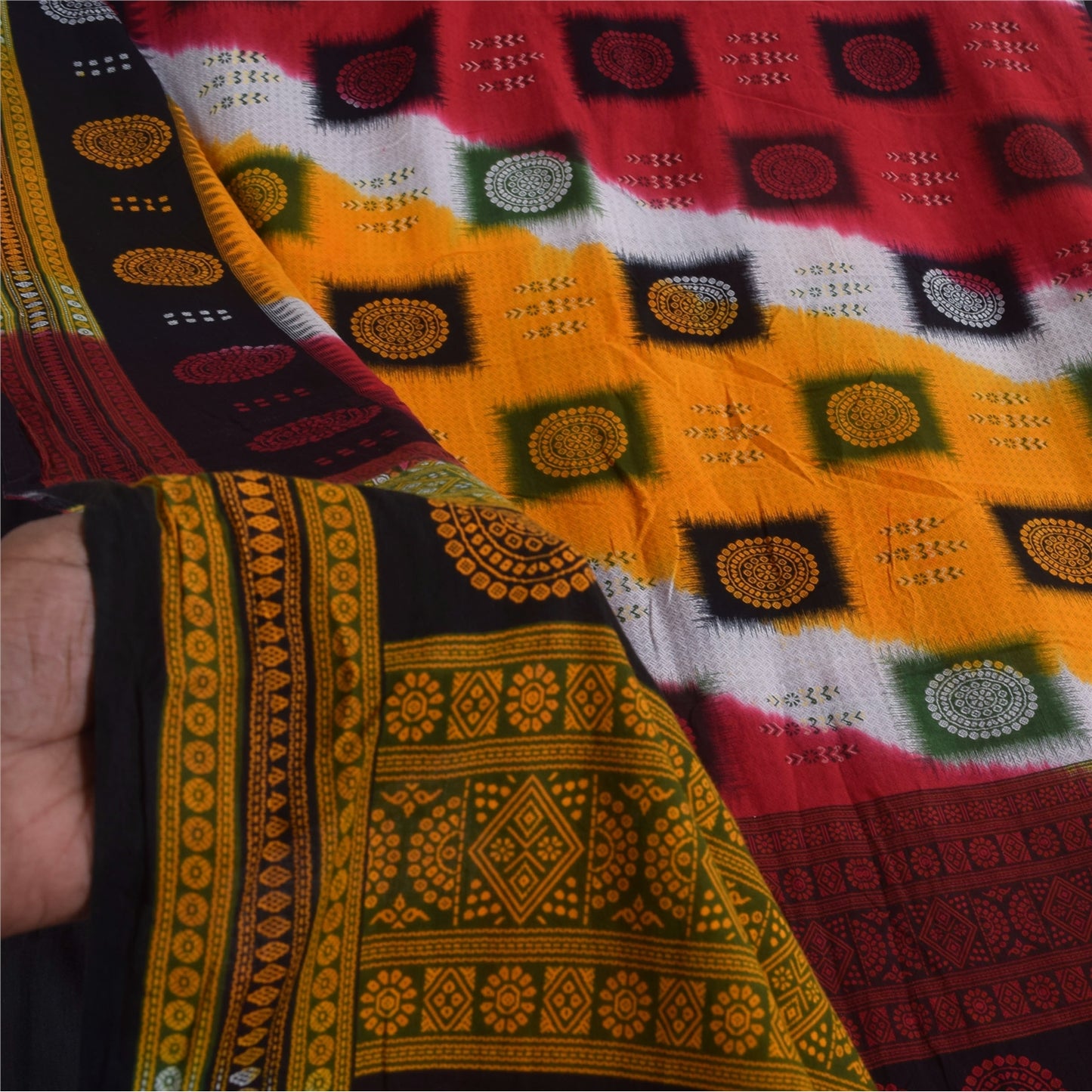 Sanskriti Vintage Sarees Indian Multi Pure Cotton Print Sari 5+yd Craft Sustainable Fabric