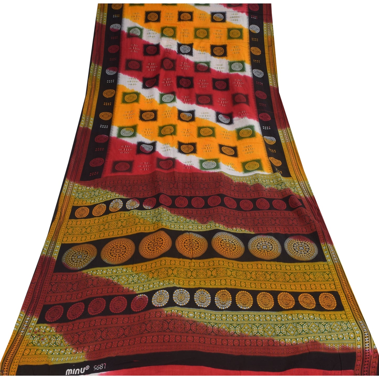 Sanskriti Vintage Sarees Indian Multi Pure Cotton Print Sari 5+yd Craft Sustainable Fabric