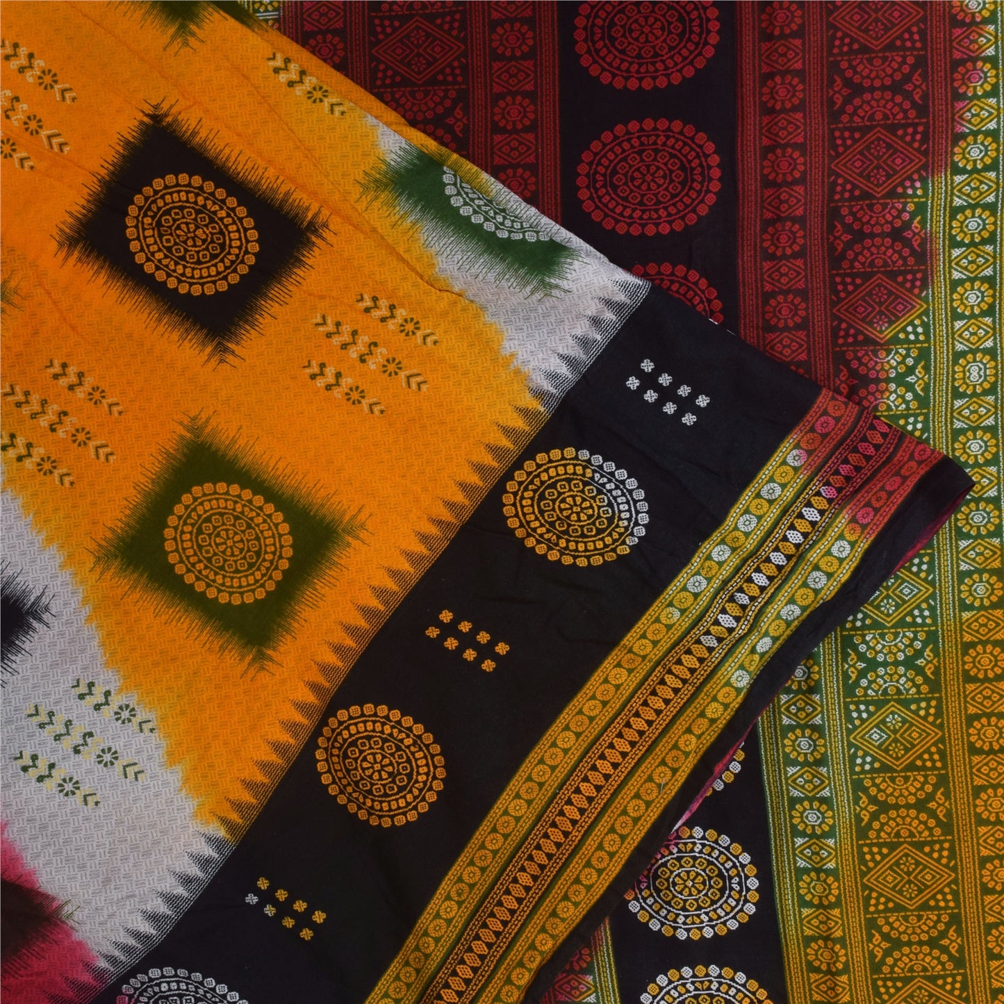 Sanskriti Vintage Sarees Indian Multi Pure Cotton Print Sari 5+yd Craft Sustainable Fabric