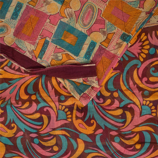 Sanskriti Vintage Sarees Multicolor Pure Cotton Printed Sari 6+yd Craft Sustainable Fabric
