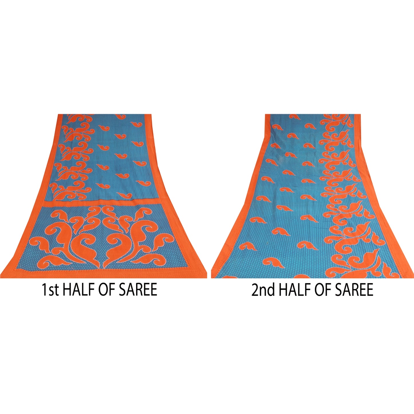 Сари Sanskriti Vintage, синее/оранжевое, сари из чистого хлопка с принтом, 5+ ярдов, ткань для рукоделия из экологически чистой ткани