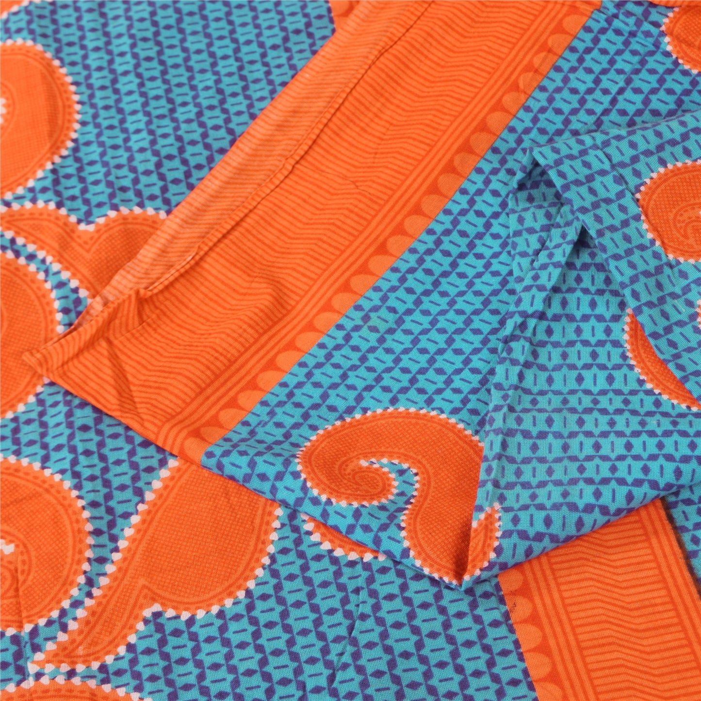 Сари Sanskriti Vintage, синее/оранжевое, сари из чистого хлопка с принтом, 5+ ярдов, ткань для рукоделия из экологически чистой ткани