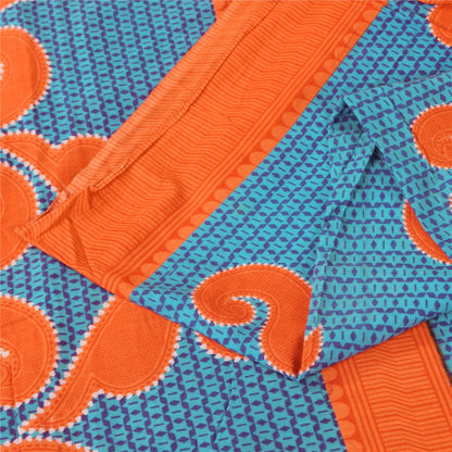 Сари Sanskriti Vintage, синее/оранжевое, сари из чистого хлопка с принтом, 5+ ярдов, ткань для рукоделия из экологически чистой ткани