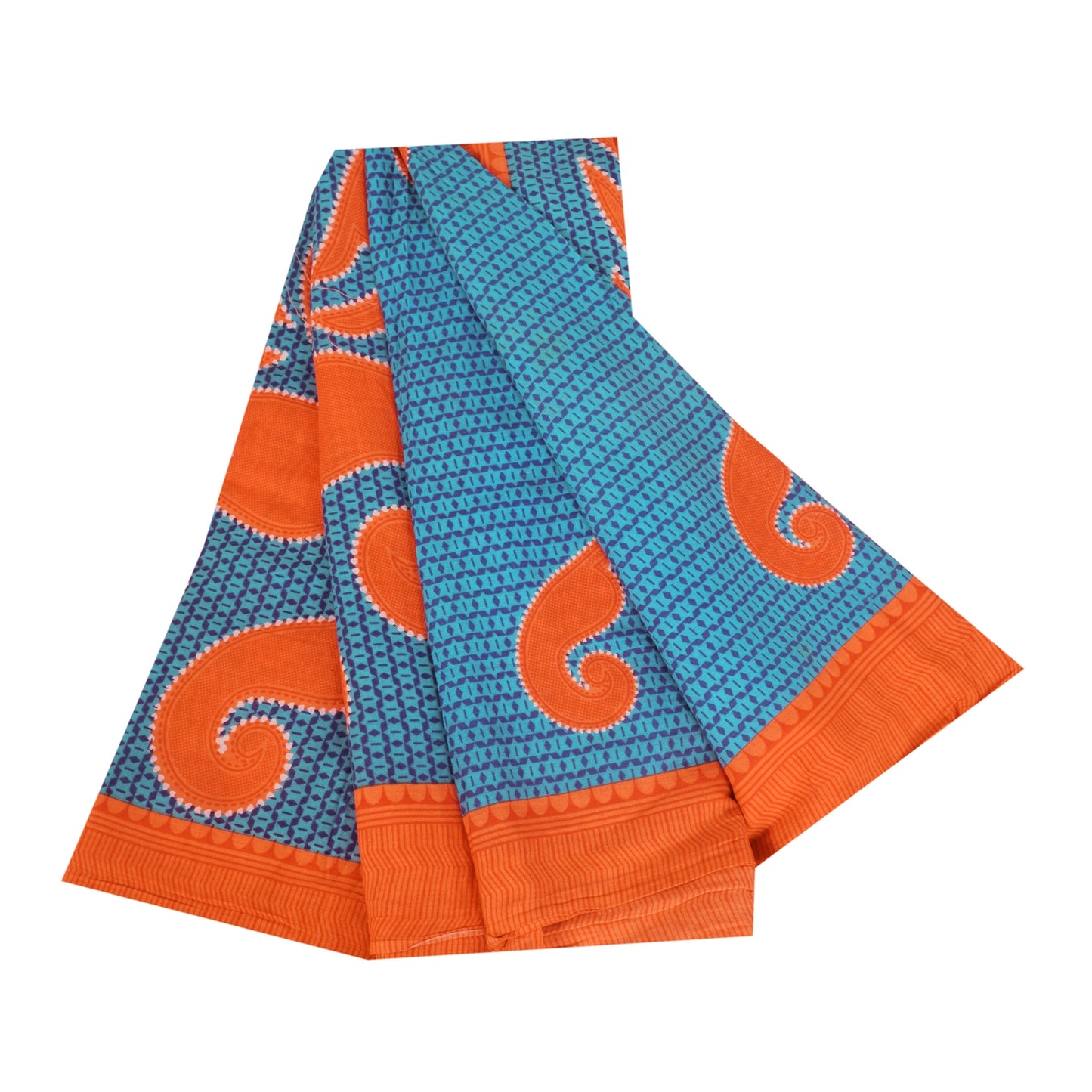 Сари Sanskriti Vintage, синее/оранжевое, сари из чистого хлопка с принтом, 5+ ярдов, ткань для рукоделия из экологически чистой ткани