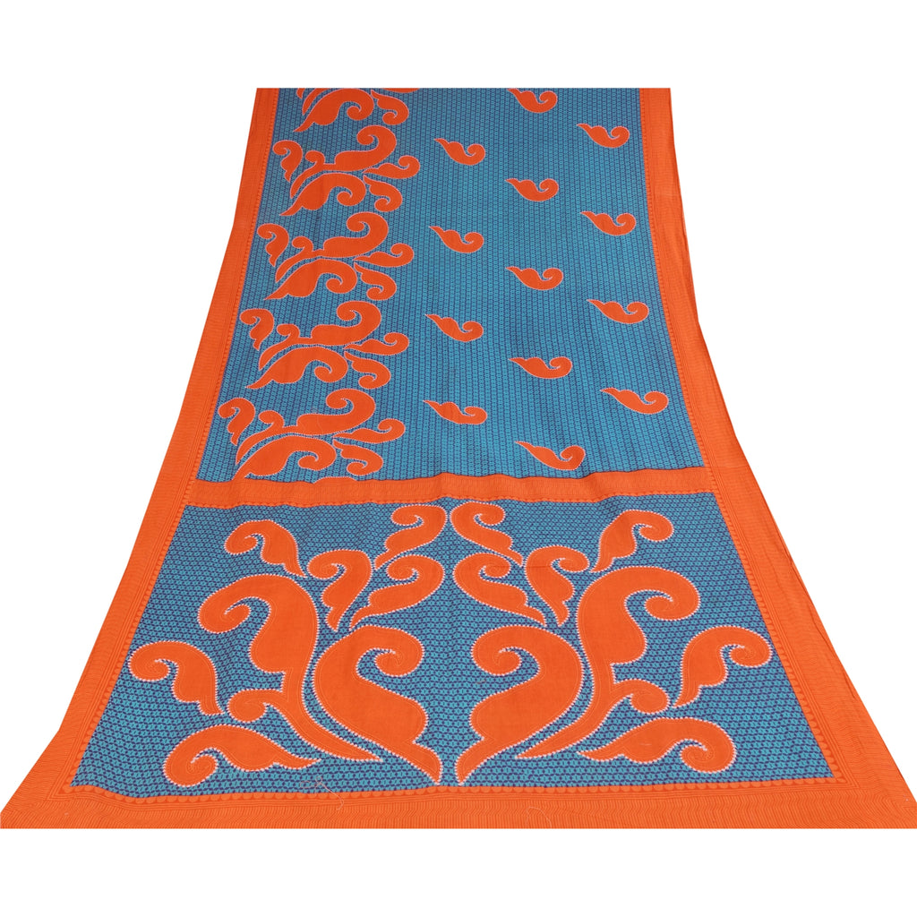 Сари Sanskriti Vintage, синее/оранжевое, сари из чистого хлопка с принтом, 5+ ярдов, ткань для рукоделия из экологически чистой ткани