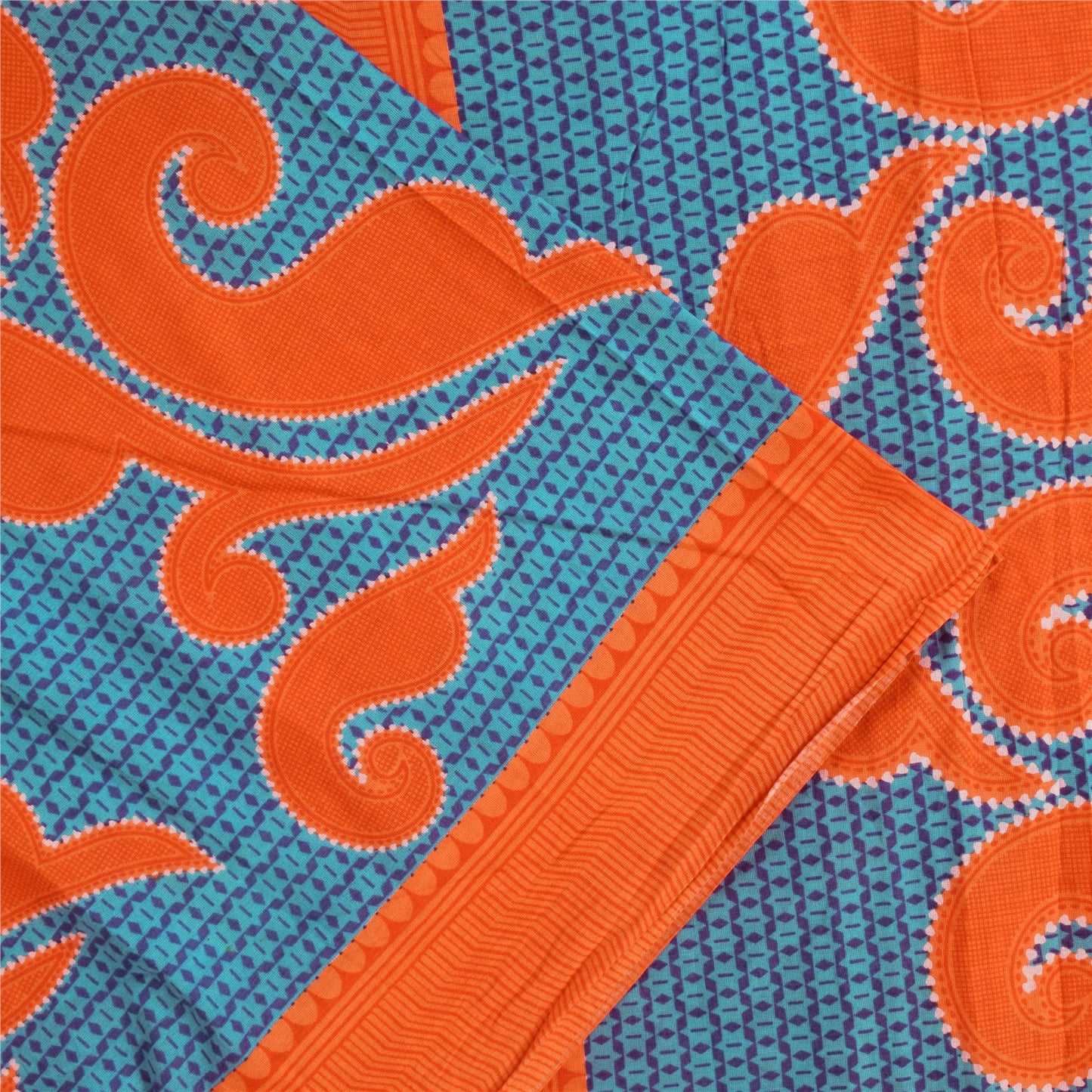 Сари Sanskriti Vintage, синее/оранжевое, сари из чистого хлопка с принтом, 5+ ярдов, ткань для рукоделия из экологически чистой ткани