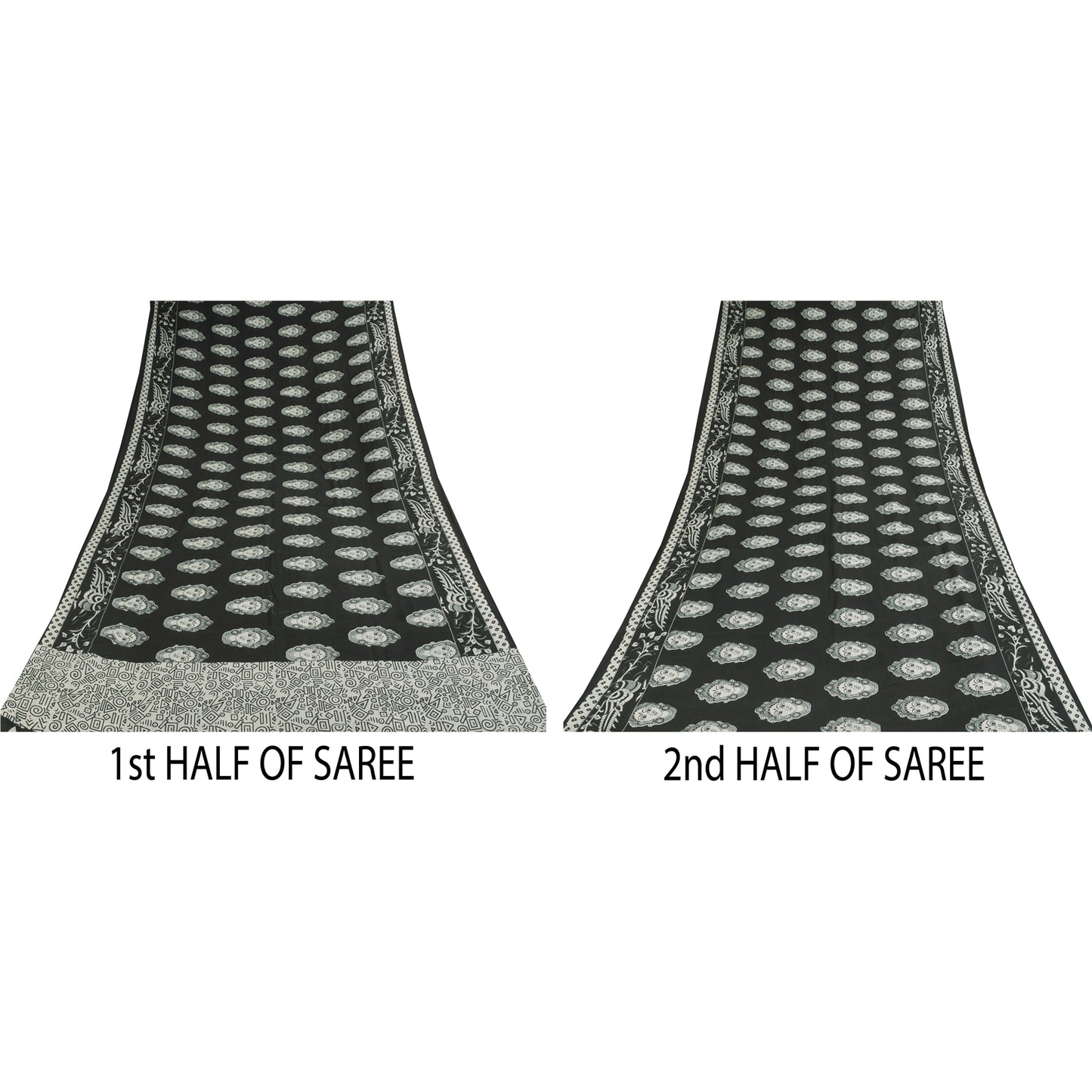 Sanskriti Vintage Sarees Black Kalamkari Handmade Pure Cotton Print Sari Sustainable Fabric