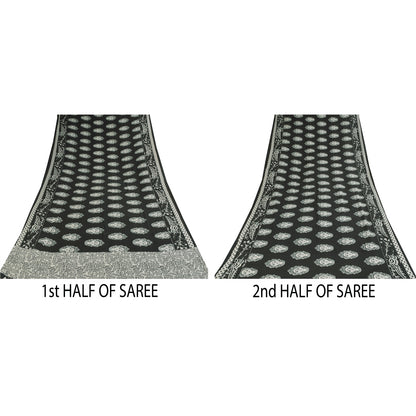 Sanskriti Vintage Sarees Black Kalamkari Handmade Pure Cotton Print Sari Sustainable Fabric