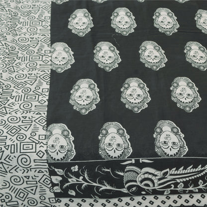 Sanskriti Vintage Sarees Black Kalamkari Handmade Pure Cotton Print Sari Sustainable Fabric