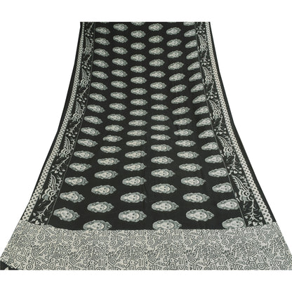 Sanskriti Vintage Sarees Black Kalamkari Handmade Pure Cotton Print Sari Sustainable Fabric