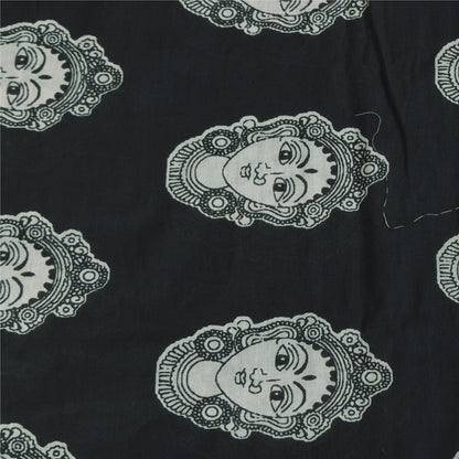 Sanskriti Vintage Sarees Black Kalamkari Handmade Pure Cotton Print Sari Sustainable Fabric