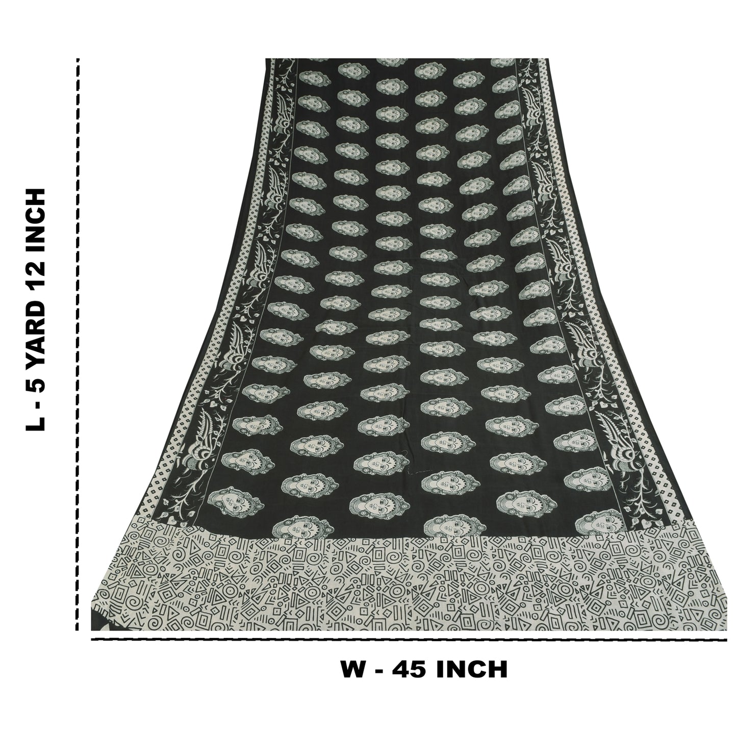 Sanskriti Vintage Sarees Black Kalamkari Handmade Pure Cotton Print Sari Sustainable Fabric