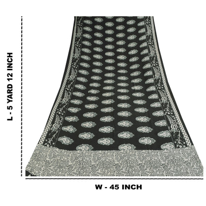 Sanskriti Vintage Sarees Black Kalamkari Handmade Pure Cotton Print Sari Sustainable Fabric