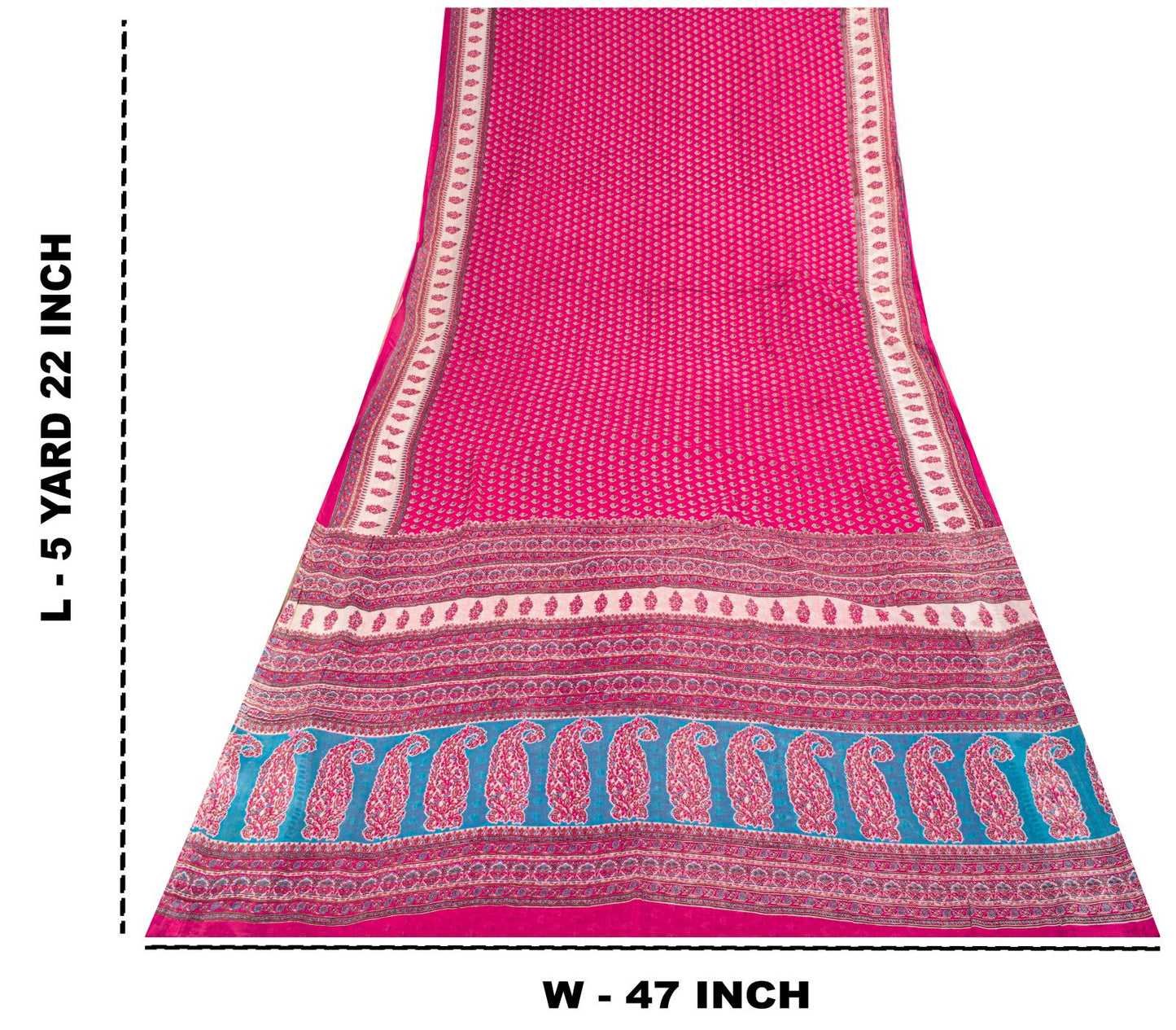 Vintage Saree Pink 100% Pure Cotton Floral Printed Craft Fabric 5+Yard Indian Sari