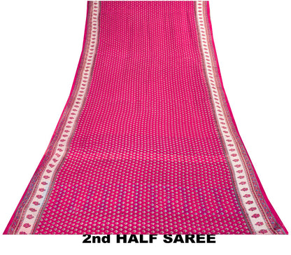 Vintage Saree Pink 100% Pure Cotton Floral Printed Craft Fabric 5+Yard Indian Sari