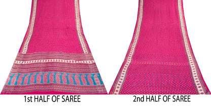 Vintage Saree Pink 100% Pure Cotton Floral Printed Craft Fabric 5+Yard Indian Sari