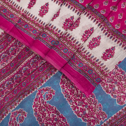 Vintage Saree Pink 100% Pure Cotton Floral Printed Craft Fabric 5+Yard Indian Sari